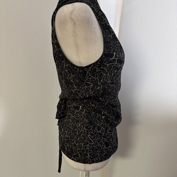 Trouve‎ Women V-Neck Wrap Top Collared XS Abstract Art Pattern Career Chiffon - Picture 2 of 9